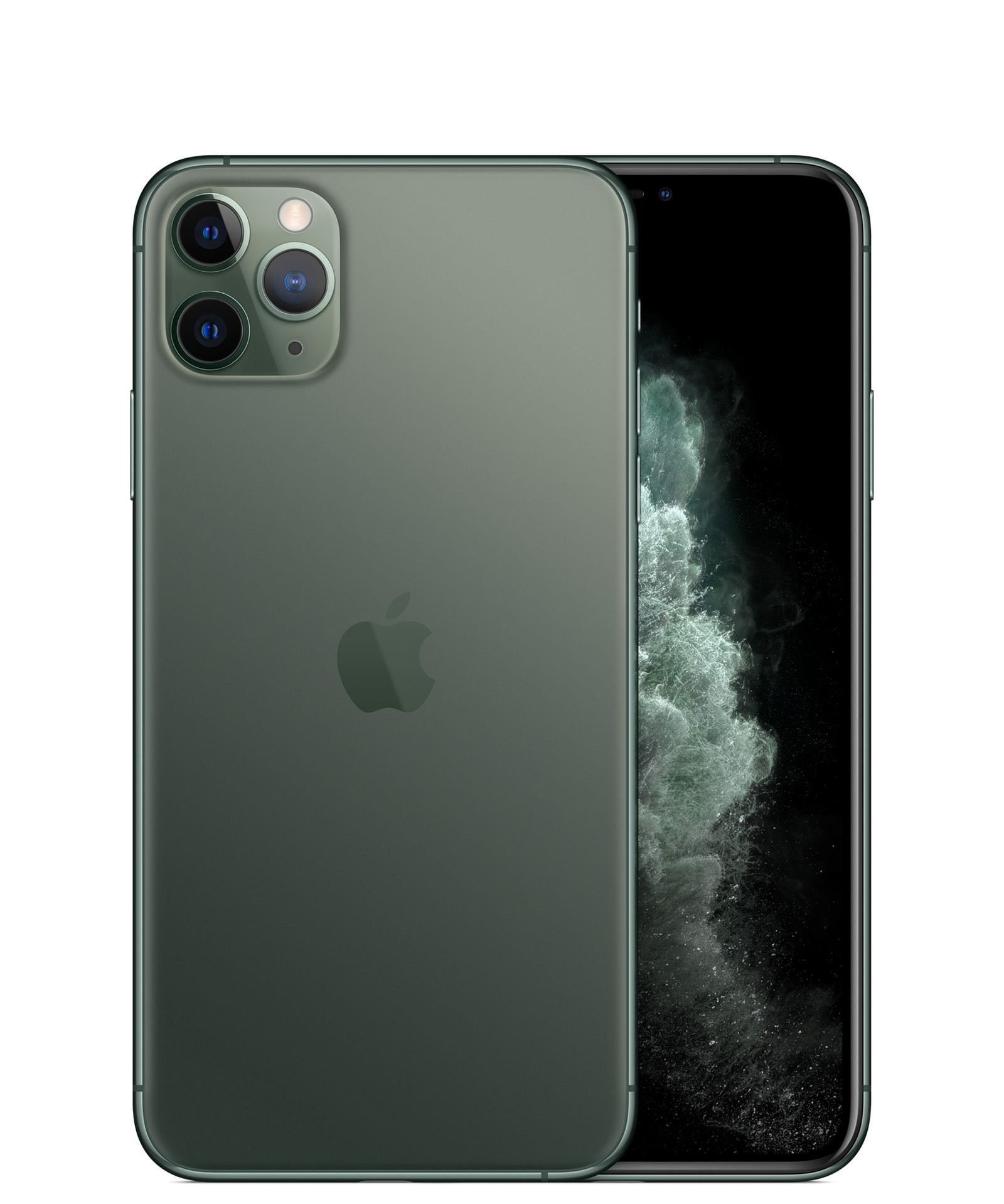iPhone 11 Pro Max in Midnight Green, front and back