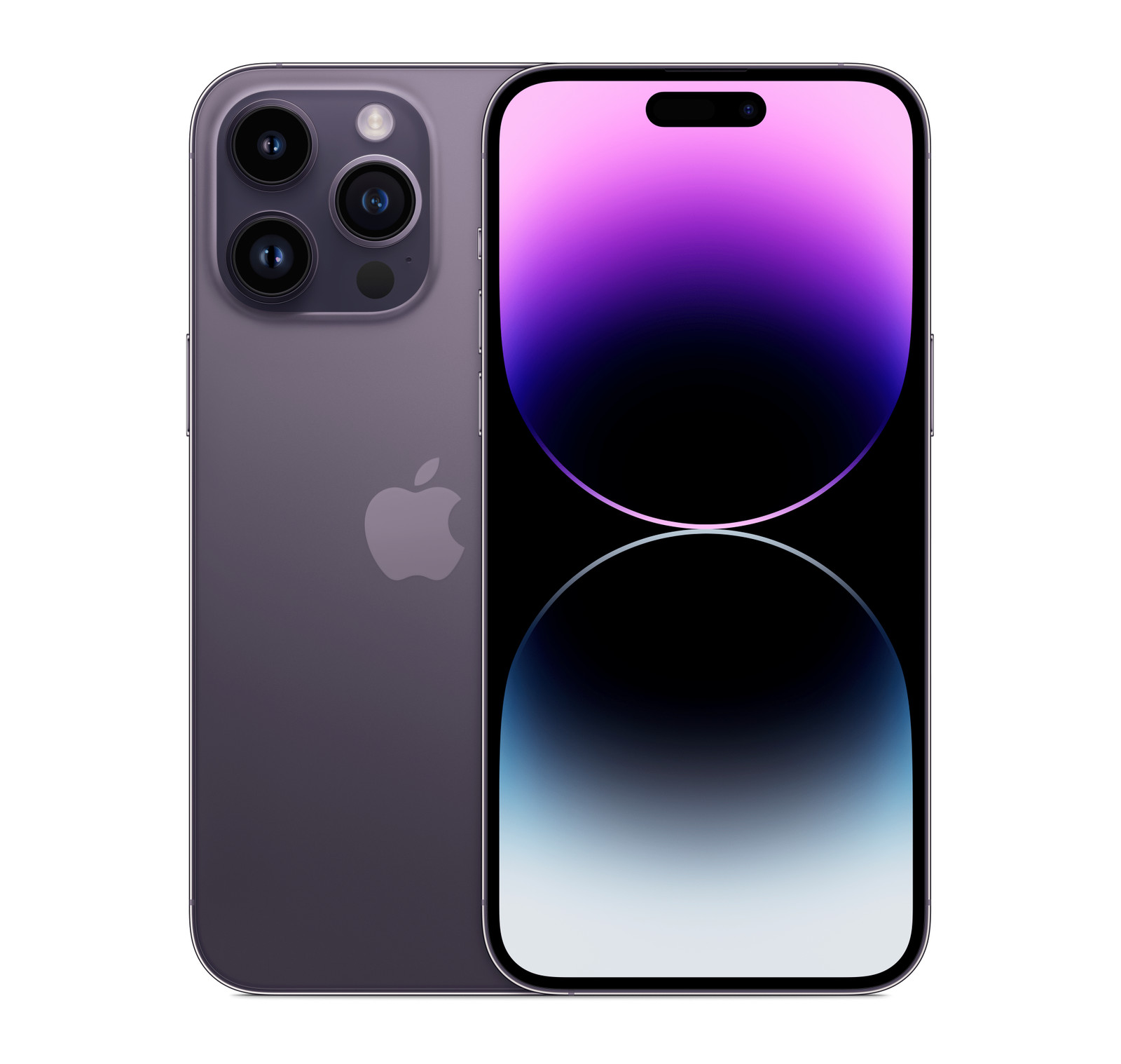 iPhone 14 Pro Max in Deep Purple, front and back