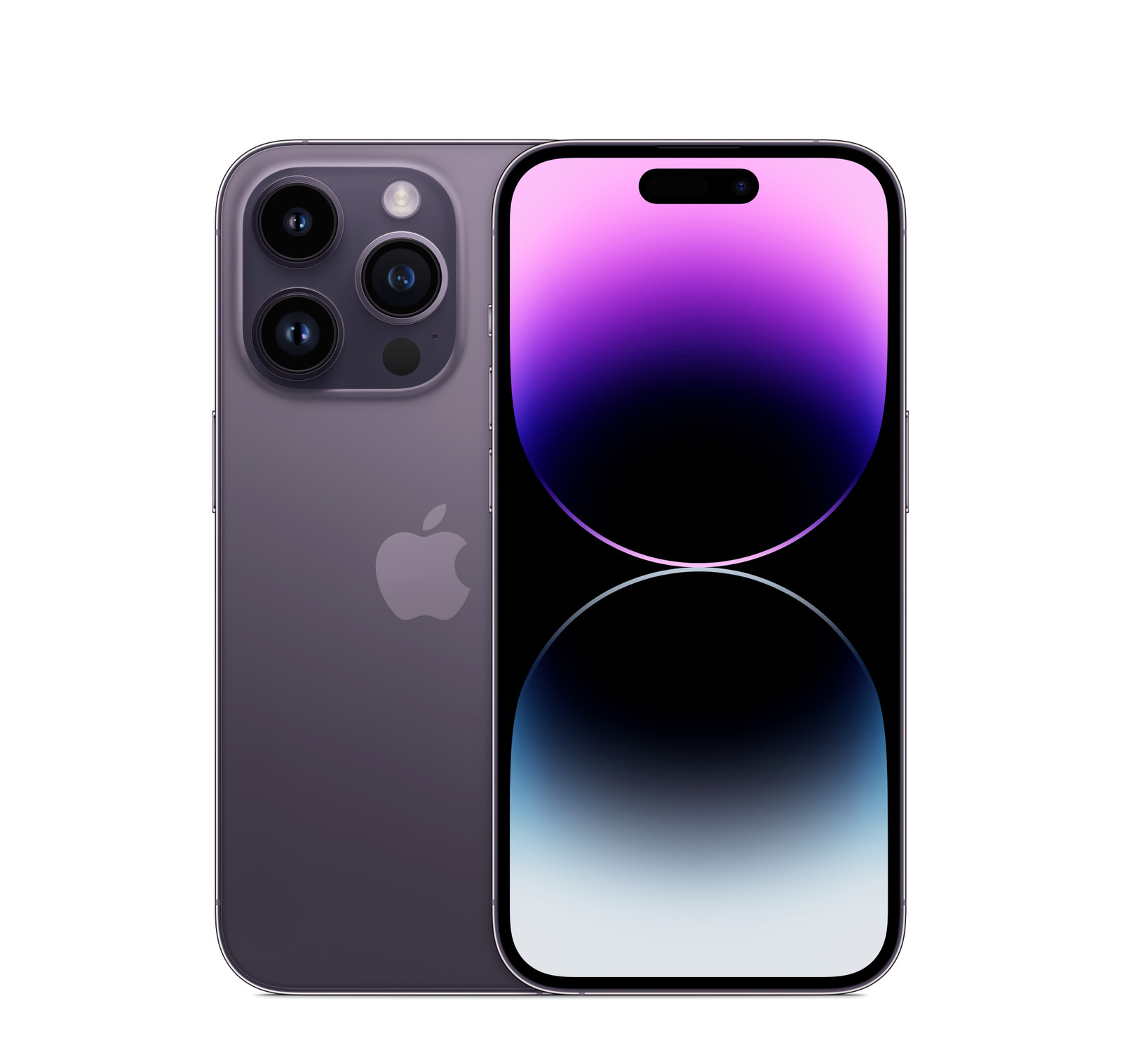 iPhone 14 Pro in Deep Purple, front and back
