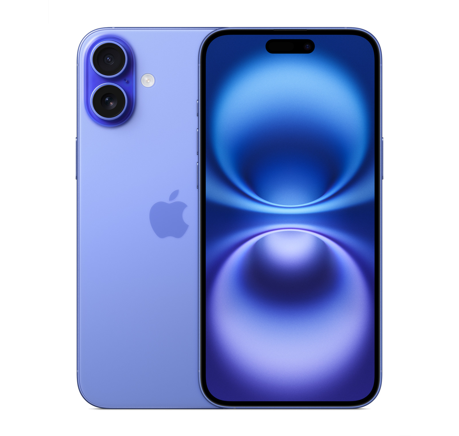 iPhone 16 Plus in Ultramarine, front and back